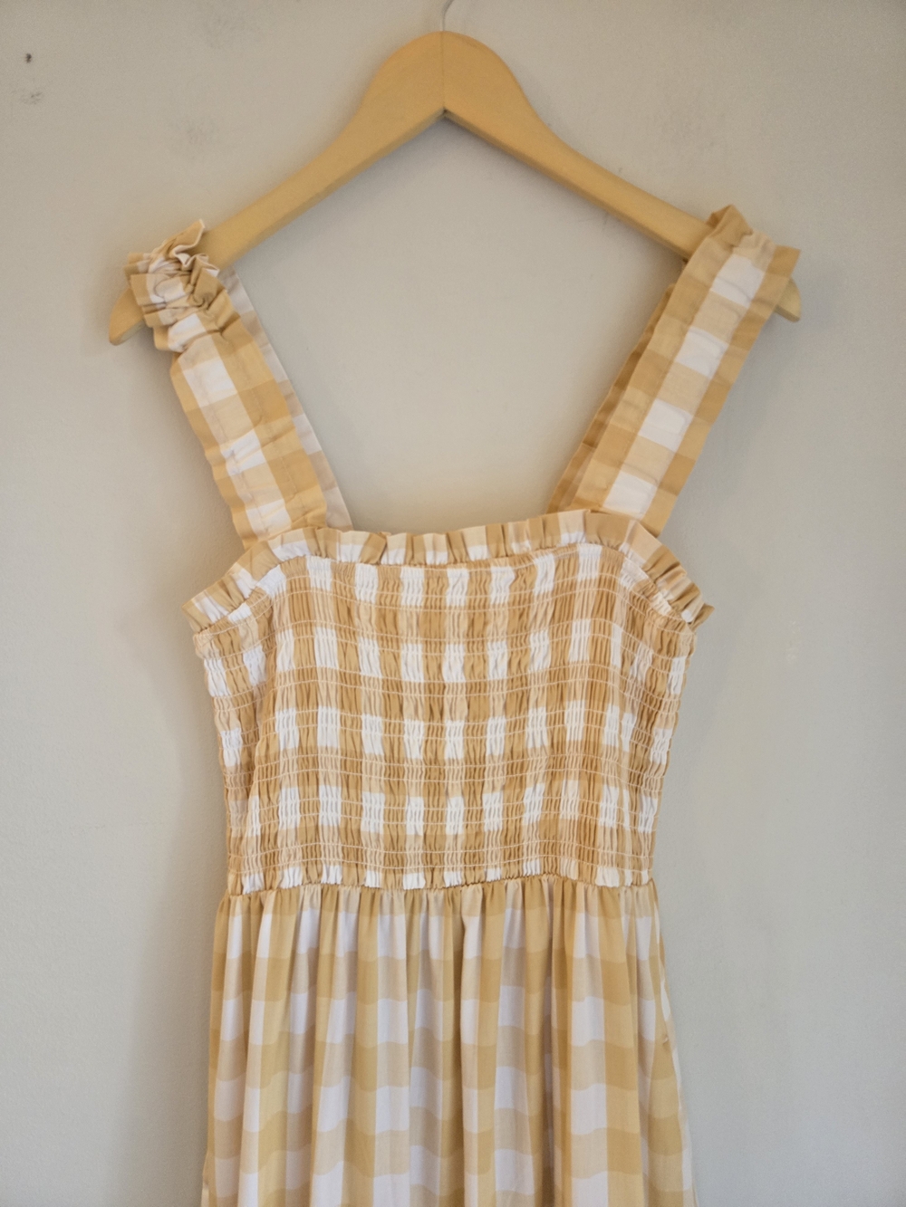 Abercrombie&Fitch 100% Cotton Gingham Smocked Tiered Maxi Dress Butter Yellow LT - Picture 5 of 16